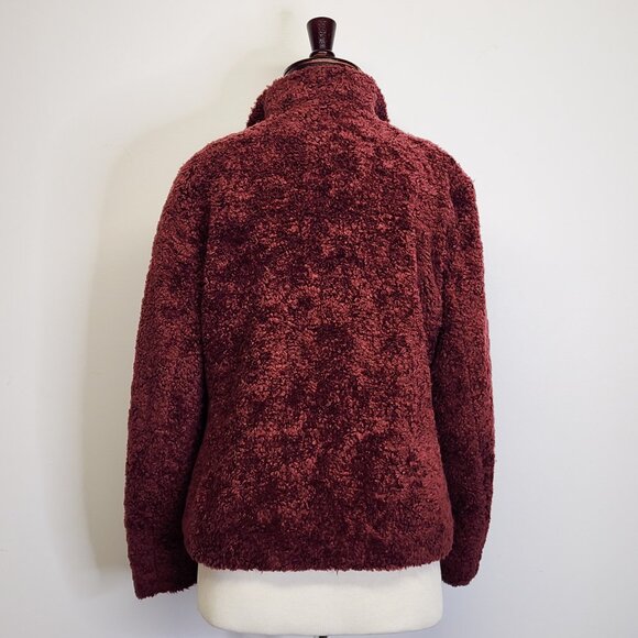 Pendleton Hi-Pile Fuzzy Sherpa Full Zip Fleece Jacket Maroon Plaid Trim Womens L - Picture 8 of 14